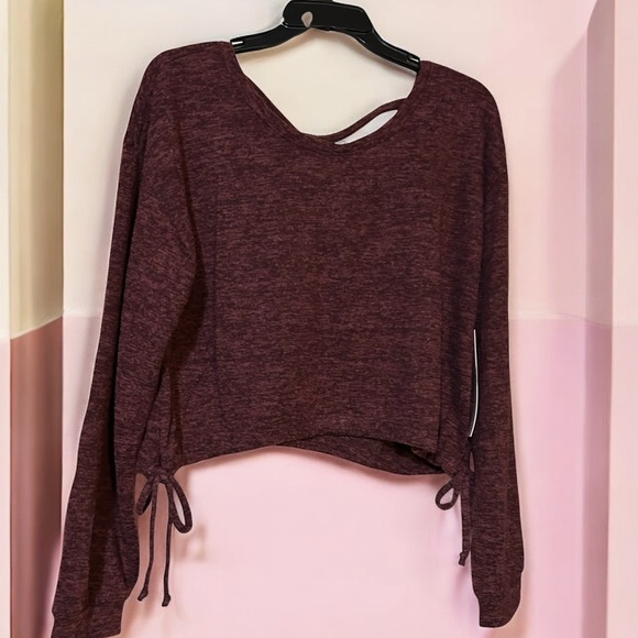 Crave Fame Women’s Shirt XL Drawstring Criss Cross Back Long Sleeve Top Burgundy - Picture 1 of 13